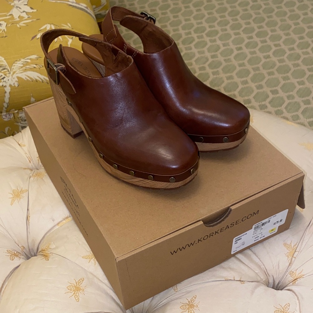 Kork-Ease Sienna Clog Rich Brown Leather Mules 7M tan